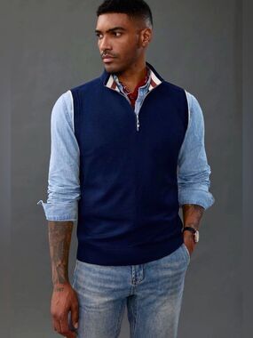 PJ PAUL JONES Mens Sweater Vest Quarter Zip Sz M
